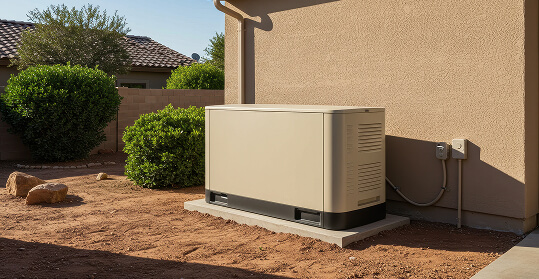 A compact generator resting on the dirt outdoors, showcasing its rugged design in an unpaved environment.